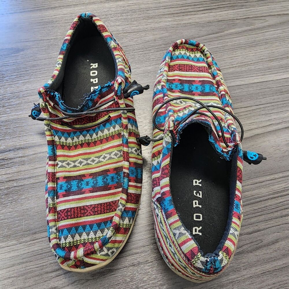 Roper Chillin Aztec Canvas Chukka Slip On Casual Women's 10 Shoes Loafers Mocc
